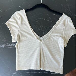 Free People Cream/Beige Double V Crop Top